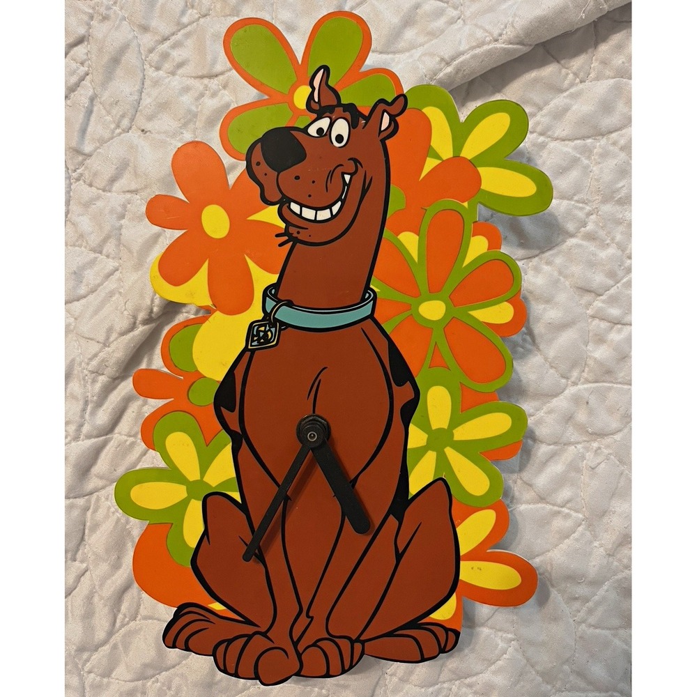 Vintage 90s Y2K Scooby Doo Flower Power Pendulum Wall Clock Rare Groovy Kidcore